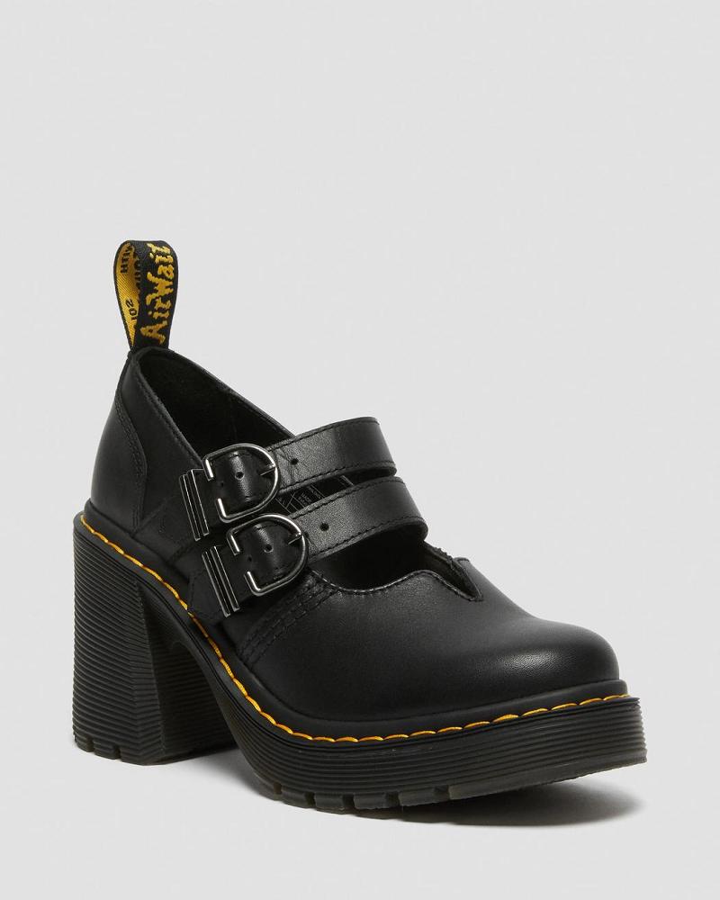 Zapatos Casuales Dr Martens Eviee Sendal Cuero Tacón Mujer Negros | MX 668XYU